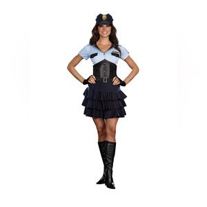 Women's Halloween Police Officer Dress Costume - Blue and Black